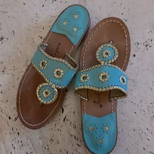 Jack Rogers aqua leather flat sandal, size 7 gently, worn as seen in picture